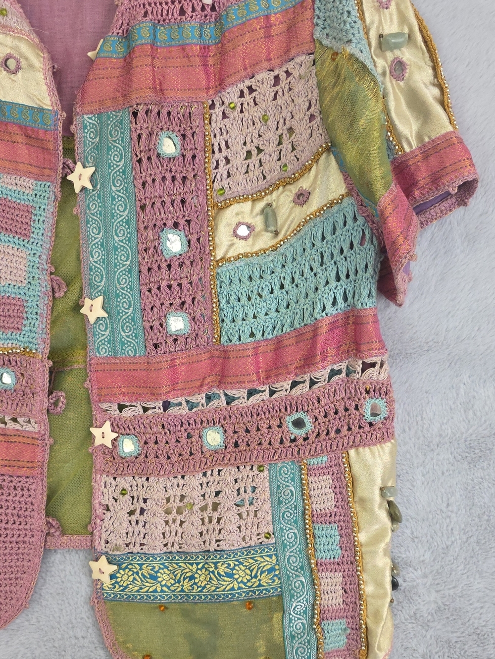 Sandy Starkman Pink Crochet Beaded Boho Vest - Picture 5 of 10